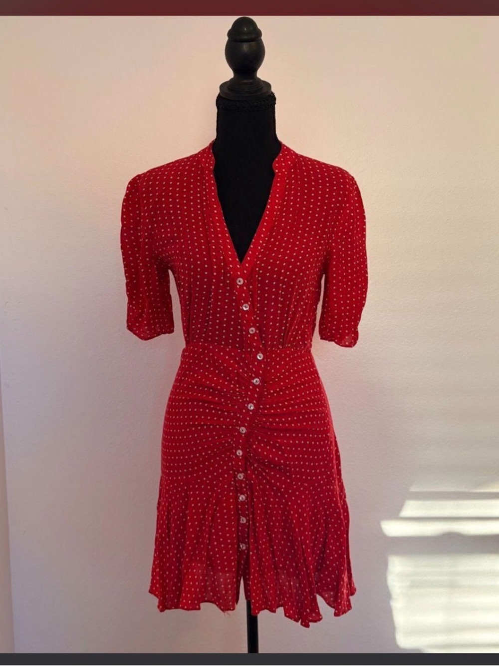 Free People Red Polka Dot Button-Down Mini Dress